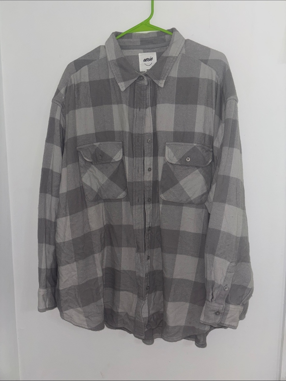 aerie Gray Plaid Long-Sleeve Button-Down Shirt